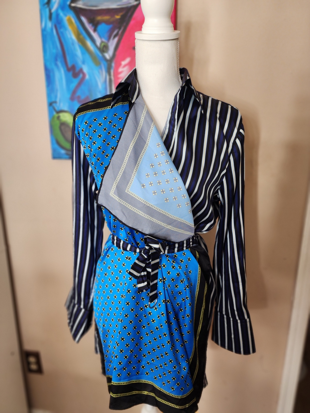 Blue Mixed Print Shirt